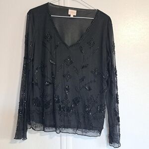 Cleo Black Sheer Embellished Blouse | Size 14